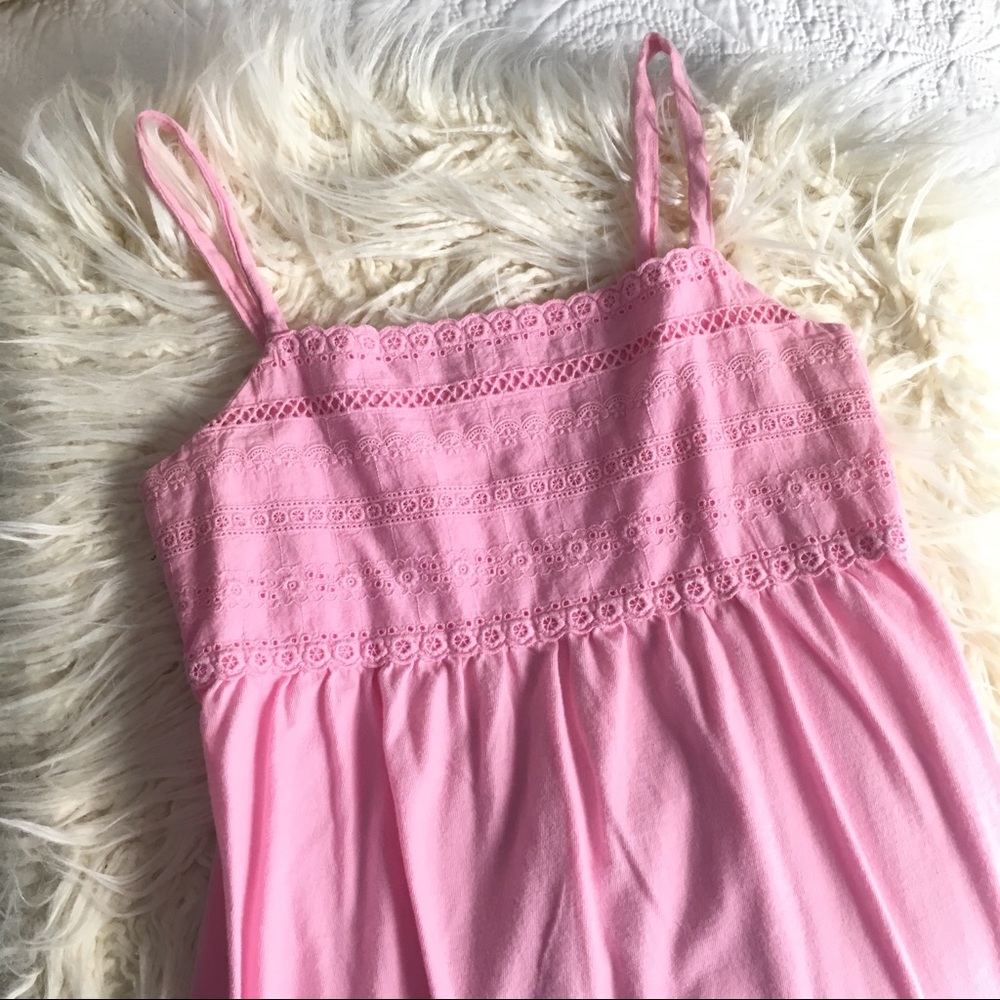 Pink camisole tank top with lace and floral detail